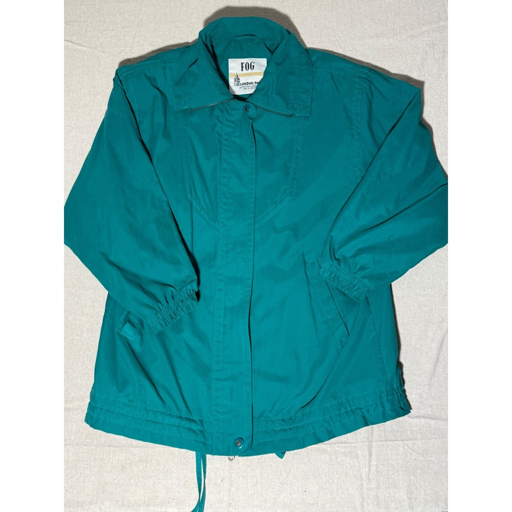 Vintage London Fog FOG Teal Windbreaker Jacket Full Zip Drawstring Hem Small